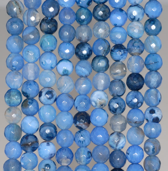 6MM Blue Dragon Vein Agate Gemstone Faceted Round Loose Beads 14.5 inch Full Strand (80002852-A51)