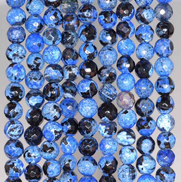 6MM Black Blue Fire Agate Gemstone Faceted Round Loose Beads 14.5 inch Full Strand (80002860-A51)