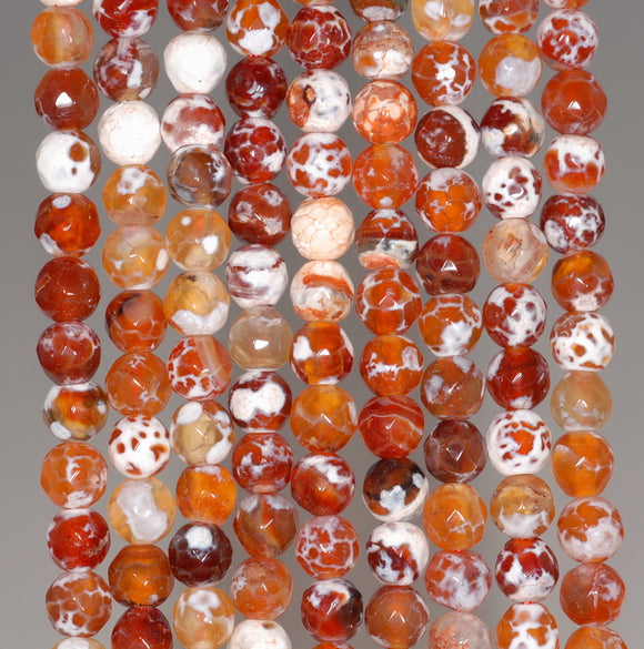 6MM White Orange Red Dragon Vein Agate Gemstone Faceted Round Loose Beads 14.5 inch Full Strand (80002862-A51)