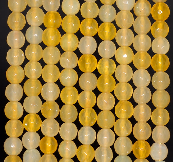 6MM Yellow Agate Gemstone Faceted Round Loose Beads 14.5 inch Full Strand (80002864-A51)