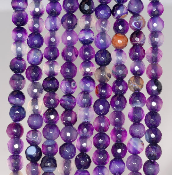 6MM Dark Purple Agate Gemstone Faceted Round Loose Beads 14.5 inch Full Strand (80002865-A51)