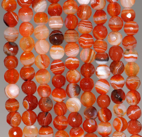 6MM Carnelian Orange Agate Gemstone Faceted Round Loose Beads 14.5 inch Full Strand (80002869-A51)