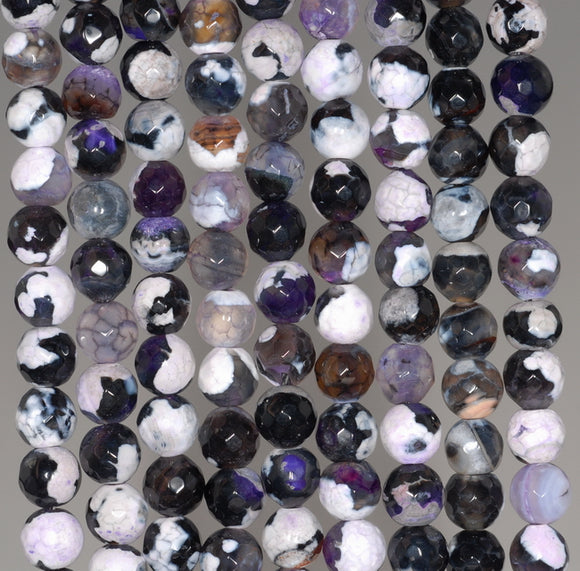 6MM Black White Fire Agate Gemstone Faceted Round Loose Beads 14.5 inch Full Strand (80002870-A51)