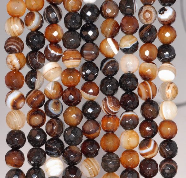 6MM Dark Brown Agate Gemstone Faceted Round Loose Beads 14.5 inch Full Strand (80002872-A53)