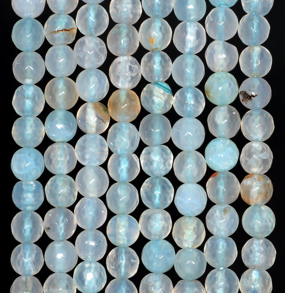 6MM Light Blue Agate Gemstone Faceted Round Loose Beads 14.5 inch Full Strand (80002874-A53)