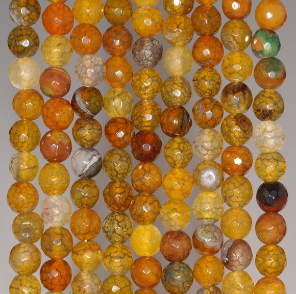 6MM Yellow Brown Dragon Vein Agate Gemstone Faceted Round Loose Beads 14.5 inch Full Strand (80002875-A53)