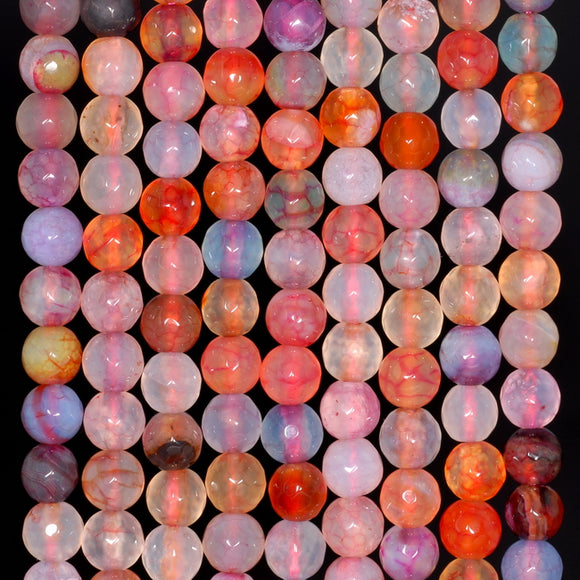 6MM Party Mix Dragon Vein Agate Gemstone Faceted Round Loose Beads 14.5 inch Full Strand (80002876-A53)