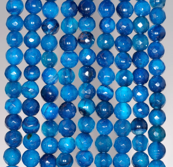 6MM Dark Apatite Blue Agate Gemstone Faceted Round Loose Beads 14.5 inch Full Strand (80002877-A53)