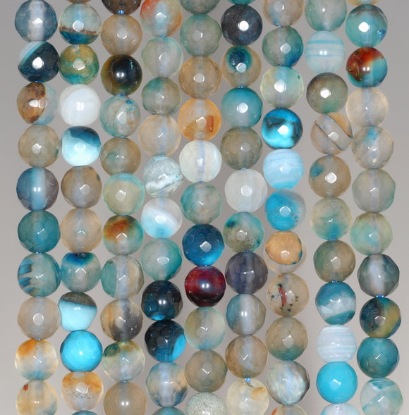 6MM Party Mix Agate Gemstone Faceted Round Loose Beads 14.5 inch Full Strand (80002878-A53)