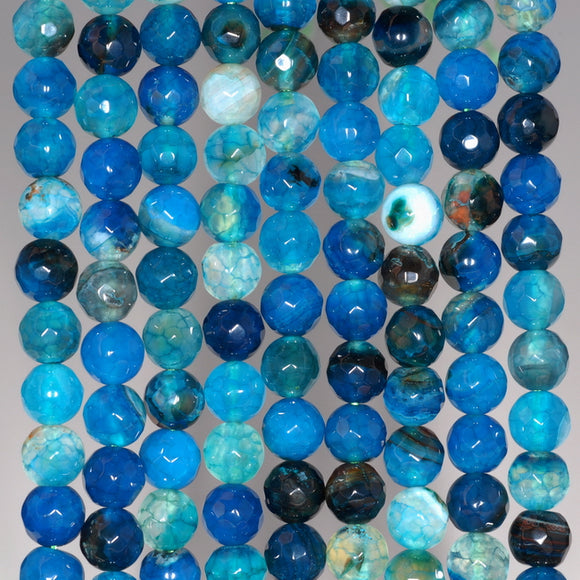 6MM Dark Blue Dragon Vein Agate Gemstone Faceted Round Loose Beads 14.5 inch Full Strand (80002880-A53)