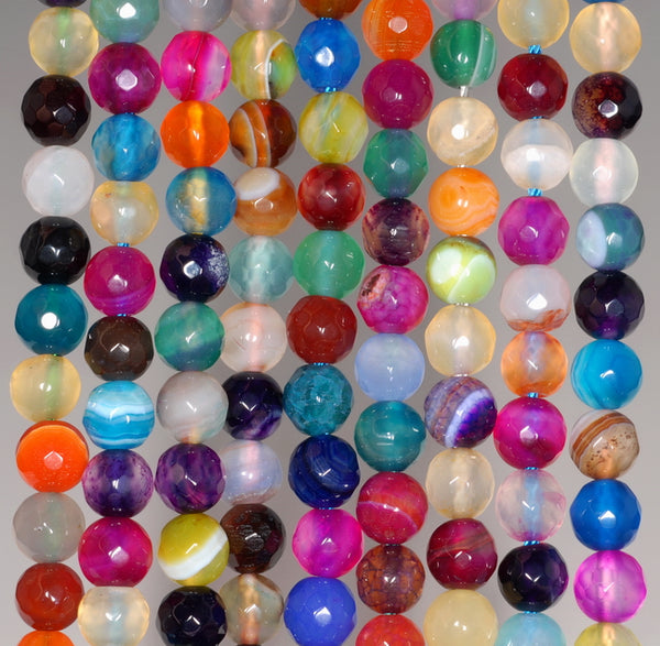 6MM Party Mix Agate Gemstone Faceted Round Loose Beads 14.5 inch Full Strand (80002881-A53)