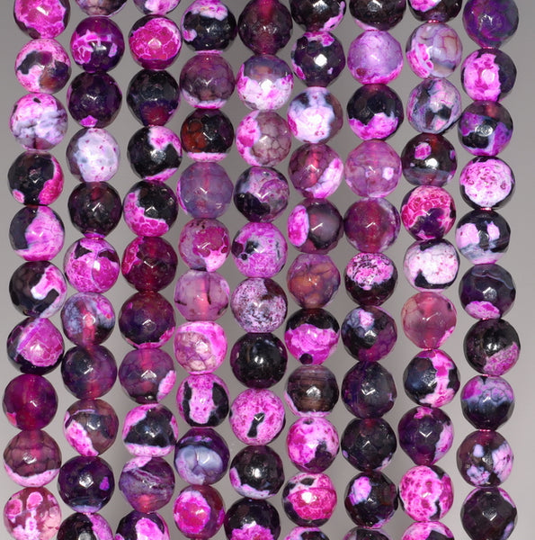 6MM Pink Black Fire Agate Gemstone Faceted Round Loose Beads 14.5 inch Full Strand (80002883-A53)