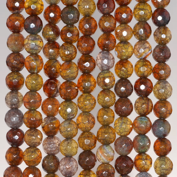 6MM Brown Dragon Vein Agate Gemstone Faceted Round Loose Beads 14.5 inch Full Strand (80002884-A53)