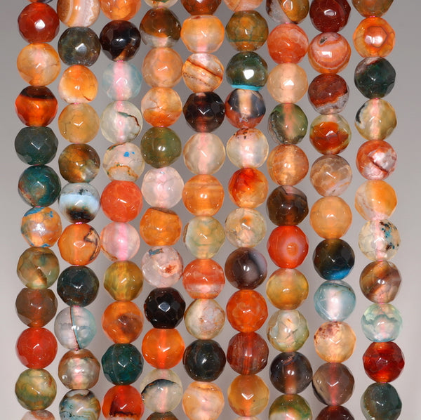 6MM Party Mix Dragon Vein Agate Gemstone Faceted Round Loose Beads 14.5 inch Full Strand (80002888-A53)