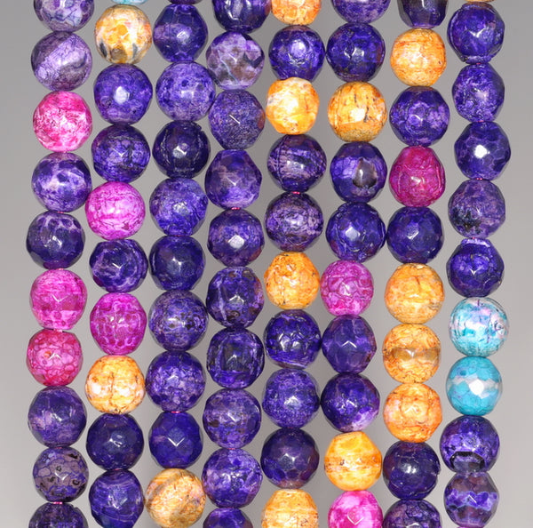 6MM Party Mix Fire Agate Gemstone Faceted Round Loose Beads 14.5 inch Full Strand (80002889-A53)