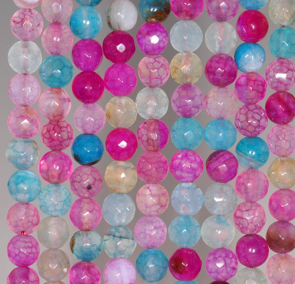 6MM Party Mix Dragon Vein Agate Gemstone Faceted Round Loose Beads 14.5 inch Full Strand (80002890-A53)