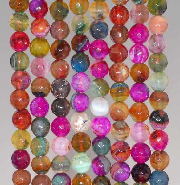 6MM Party Mix Dragon Vein Agate Gemstone Faceted Round Loose Beads 14.5 inch Full Strand (80002891-A53)