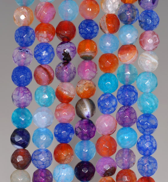 6MM Party Mix Dragon Vein Agate Gemstone Faceted Round Loose Beads 14.5 inch Full Strand (80002892-A53)