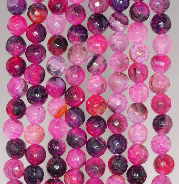 6MM Dark Pink Dragon Vein Agate Gemstone Faceted Round Loose Beads 14.5 inch Full Strand (80002895-A53)