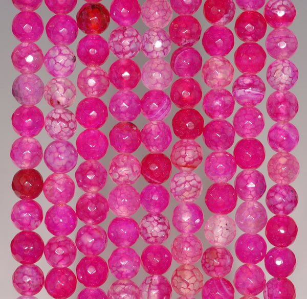 6MM Magenta Pink Dragon Vein Agate Gemstone Faceted Round Loose Beads 14.5 inch Full Strand (80002897-A53)