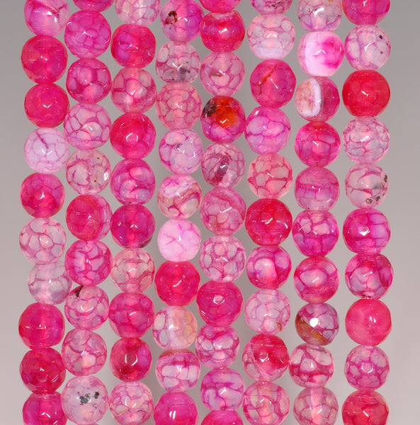 6MM Magenta Pink Dragon Vein Agate Gemstone Faceted Round Loose Beads 14.5 inch Full Strand (80002898-A53)