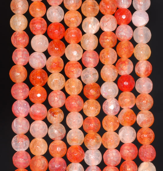 6MM Orange Peach Dragon Vein Agate Gemstone Faceted Round Loose Beads 14.5 inch Full Strand (80002901-A53)