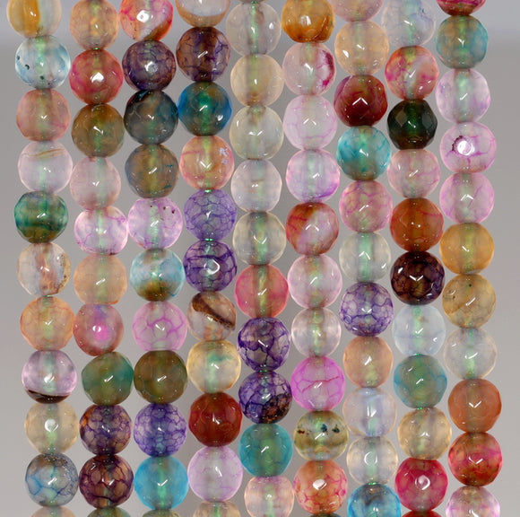 6MM Party Mix Dragon Vein Agate Gemstone Faceted Round Loose Beads 14.5 inch Full Strand (80002908-A52)