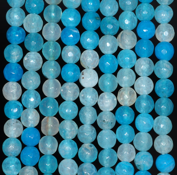 6MM Light Blue Dragon Vein Agate Gemstone Faceted Round Loose Beads 14.5 inch Full Strand (80002909-A52)