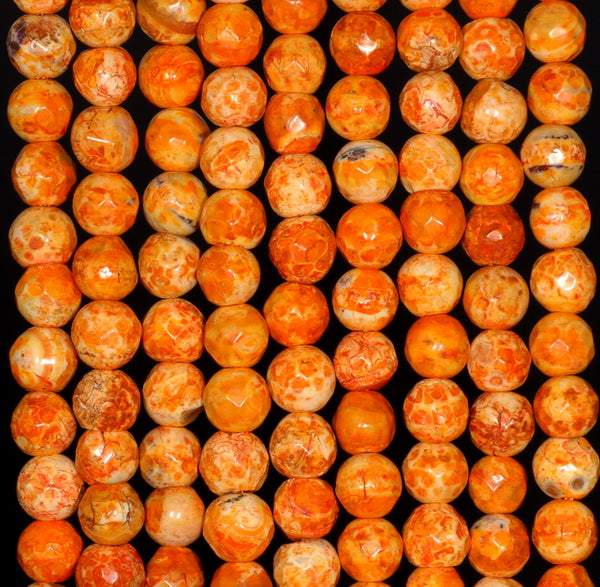 6MM Dark Orange Fire Agate Gemstone Faceted Round Loose Beads 14.5 inch Full Strand (80002910-A52)