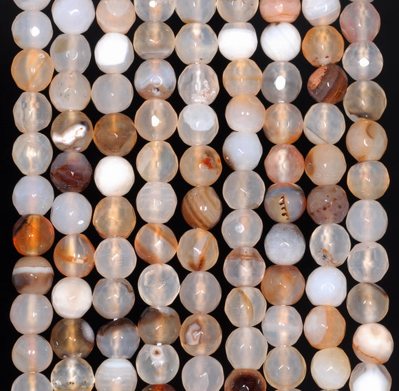 6MM White Agate Gemstone Faceted Round Loose Beads 14.5 inch Full Strand (80002914-A52)