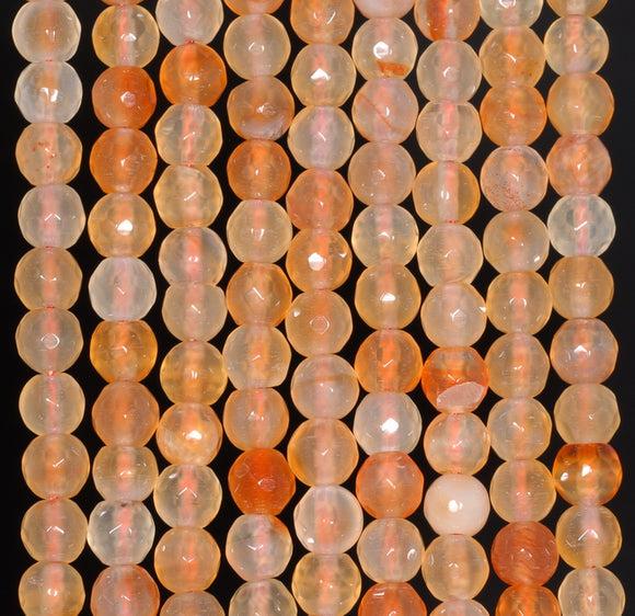 6MM Light Peach Agate Gemstone Faceted Round Loose Beads 14.5 inch Full Strand (80002924-A52)