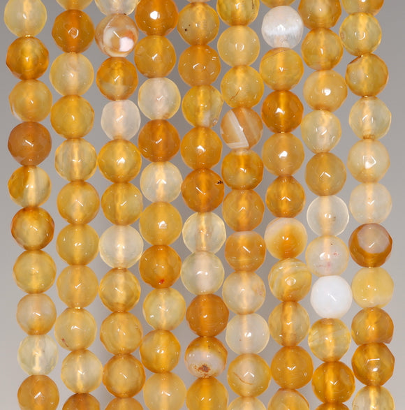 6MM Yellow Agate Gemstone Faceted Round Loose Beads 14.5 inch Full Strand (80002926-A52)