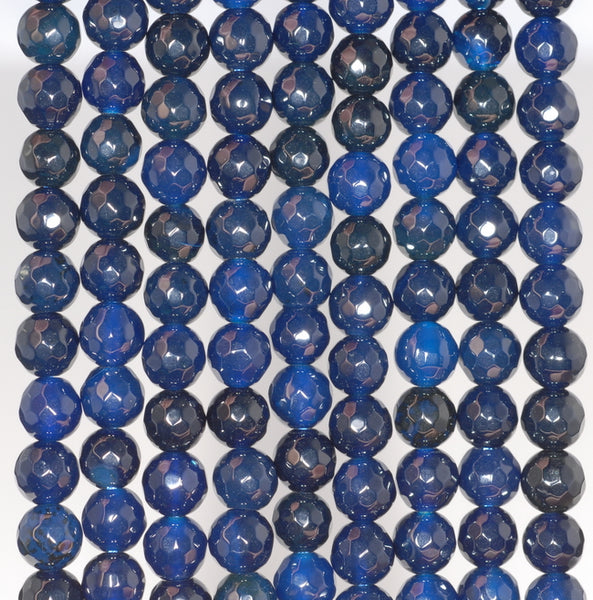 6MM Dark Blue Agate Gemstone Faceted Round Loose Beads 14.5 inch Full Strand (80002928-A52)