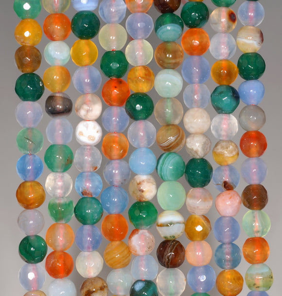 6MM Party Mix Agate Gemstone Faceted Round Loose Beads 14.5 inch Full Strand (80002931-A52)