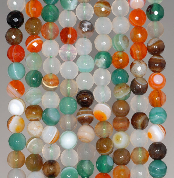 6MM Party Mix Agate Gemstone Faceted Round Loose Beads 14.5 inch Full Strand (80002932-A52)