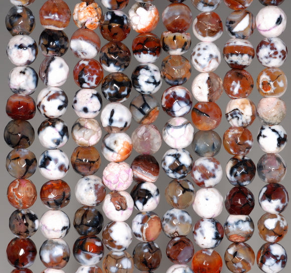 6MM White Brown Fire Agate Gemstone Faceted Round Loose Beads 14.5 inch Full Strand (80002936-A50)