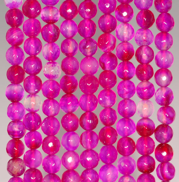 6MM Candy Pink Agate Gemstone Faceted Round Loose Beads 14.5 inch Full Strand (80002937-A50)