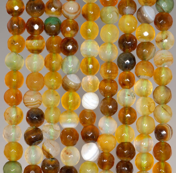 6MM Olive Green Agate Gemstone Faceted Round Loose Beads 14.5 inch Full Strand (80002939-A50)