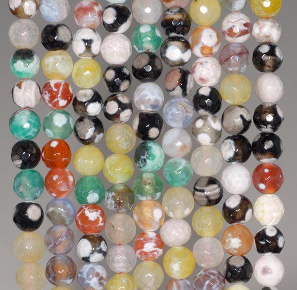 6MM Party Mix Fire Agate Gemstone Faceted Round Loose Beads 14.5 inch Full Strand (80002942-A50)