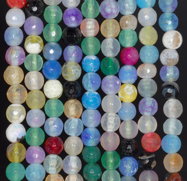 6MM Party Mix Dragon Vein Agate Gemstone Faceted Round Loose Beads 14.5 inch Full Strand (80002946-A50)