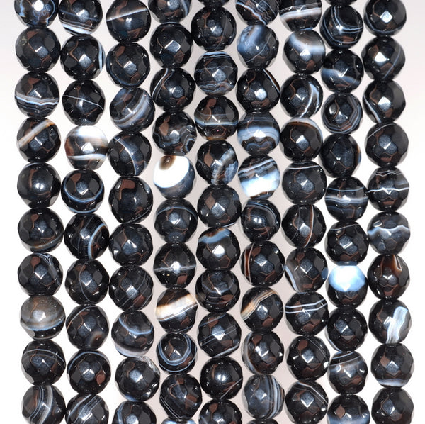 6MM Black Agate Gemstone Faceted Round Loose Beads 14.5 inch Full Strand (80002948-A50)