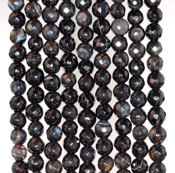 6MM Black Agate Gemstone Faceted Round Loose Beads 14.5 inch Full Strand (80002951-A50)