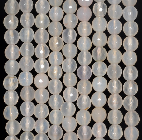 6MM White Agate Gemstone Faceted Round Loose Beads 14.5 inch Full Strand (80002952-A50)