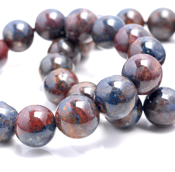 13MM Blue Brown Pietersite Gemstone Grade A Round Loose Beads 8 inch Half Strand (80003244-A82)