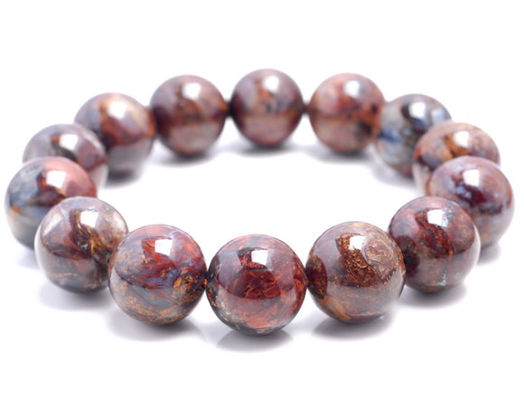 14-15MM Red Brown Pietersite Gemstone Grade A Round Loose Beads 8 inch Half Strand (80003246-A82)