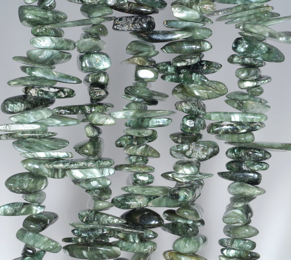 10-20MM Seraphinite Gemstone Stick Pebble Chip Loose Beads 7.5 inch (80003252-A3)