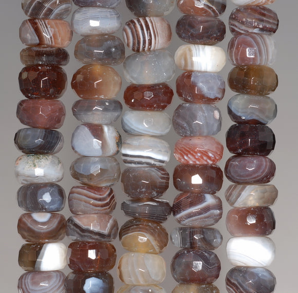 10X7-9X4MM Bostwana Agate Gemstone Faceted Rondelle Loose Beads 15.5 inch Full Strand (80003258-A61)