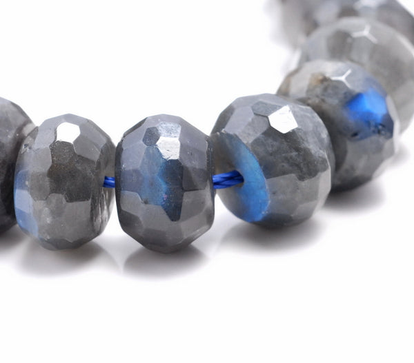 7-8MM Black Labradorite Gemstone Grade AA Faceted Rondelle Loose Beads 7.5 inch Half Strand (80003260-B85)