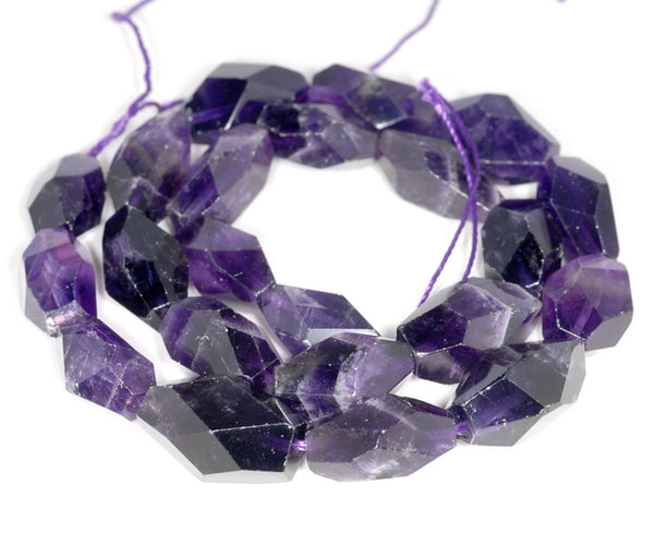 20X11-15X9MM Dark Purple Amethyst Gemstone Faceted Nugget Loose Beads 7.5 inch Half Strand (80003280-B90)