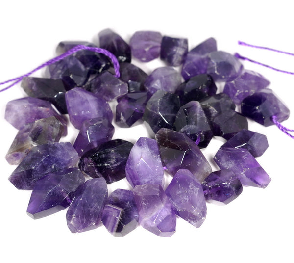 20X13-15X11MM Dark Purple Amethyst Gemstone Faceted Nugget Loose Beads 7.5 inch Half Strand (80003281-B90)